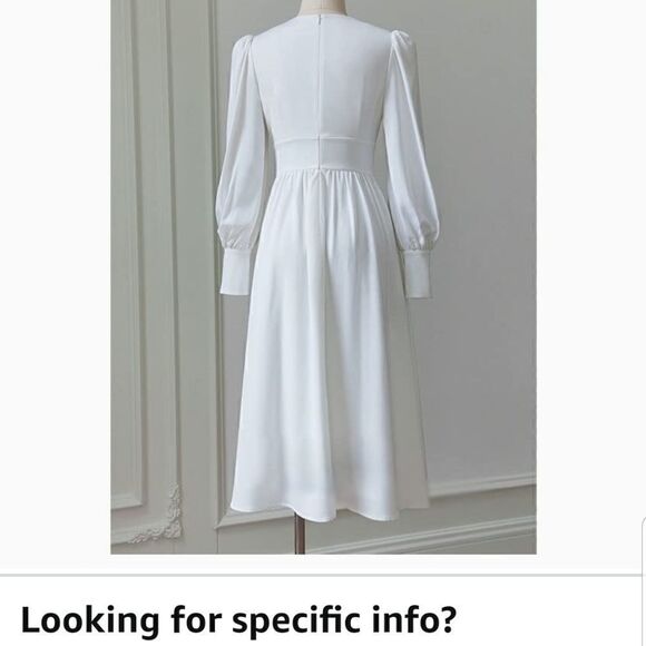Spring Women White Dress V-neck Lantern Sleeve Dress Slim Solid Dress Mid-nwot - Picture 6 of 15